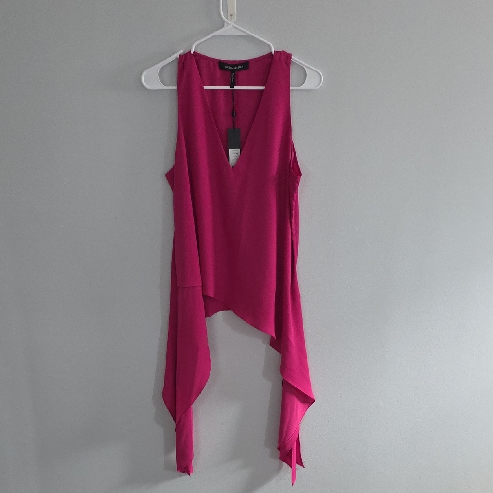 BCBGMaxAzria Fuchsia Sleeveless Draped V-Neck Blouse